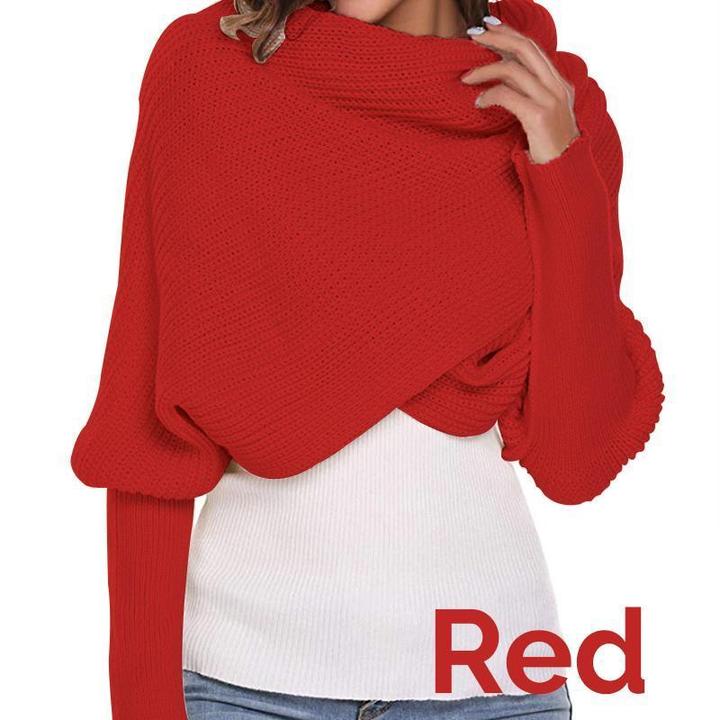 Convertible Knitted Scarf Shawl with Sleeves