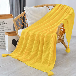 Knitted Throw Bed/Sofa Blanket with Tassel