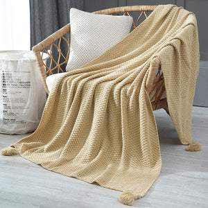 Knitted Throw Bed/Sofa Blanket with Tassel
