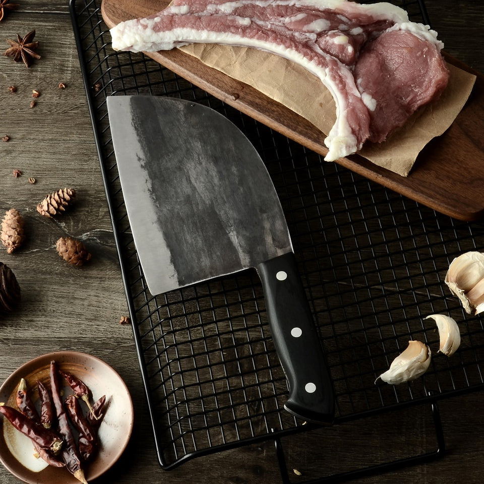 Zelarama Serbian Chef's Knife - Handmade Hardened Carbon Steel Blade for Meat, Fish Veggies