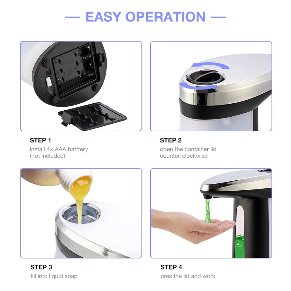 Zelarama Automatic Soap Dispenser - No-touch Sanitizer and Lotion Container for Home and Bath