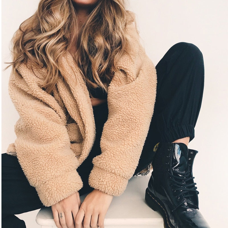 Women's Lamb Wool Faux Fur Coat