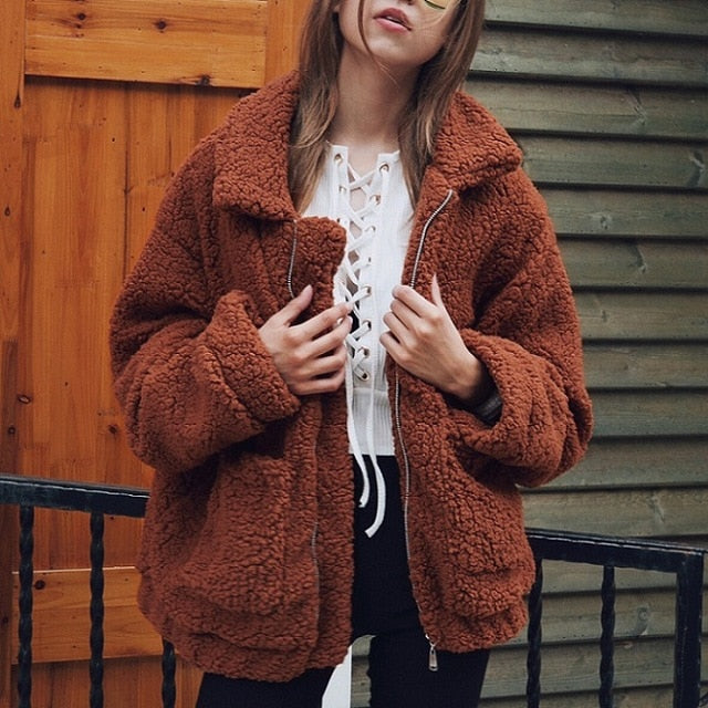 Women's Lamb Wool Faux Fur Coat