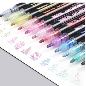 DoubleLiner - 12 Colors Metallic Outline Markers Set